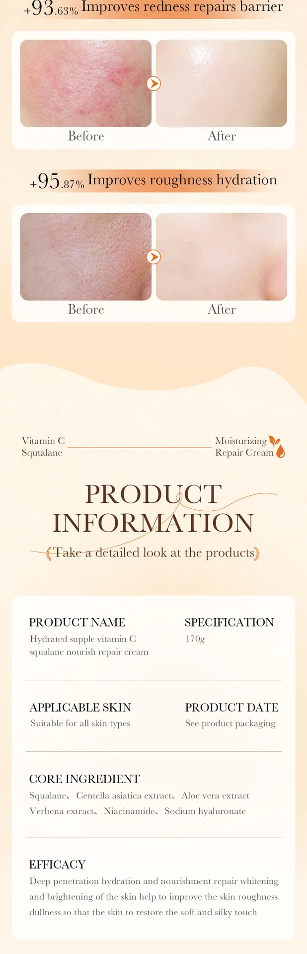 SADOER Vitamin C Squalane Moisturizing Nourishing Repair Cream Skin Rejuvenation Cream Cross-border Foreign Trade Wholesale - Face & Body Mask 14