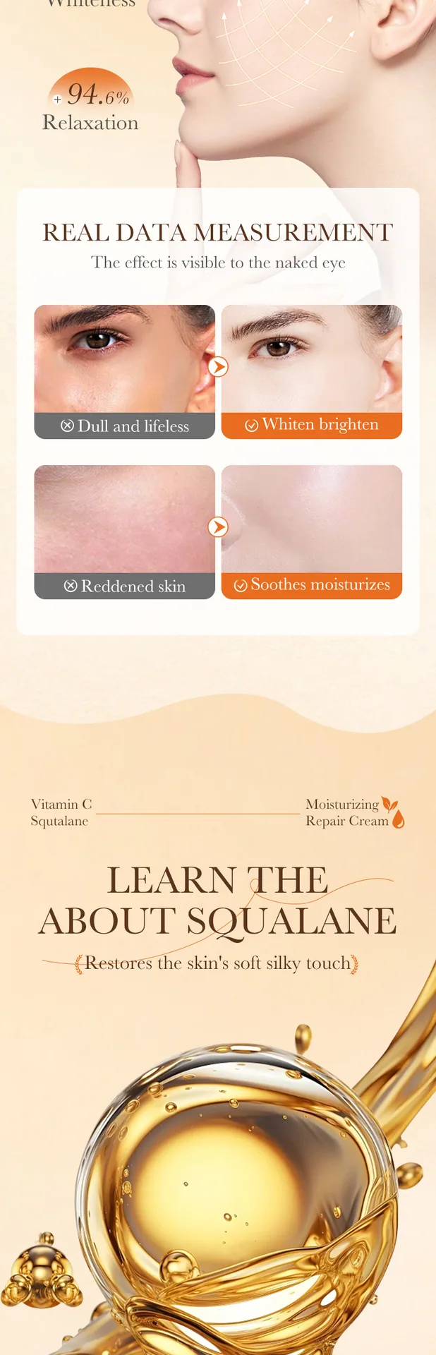 SADOER Vitamin C Squalane Moisturizing Repair Cream for Face and Body, Cross border Wholesale, 9th Detail Close up