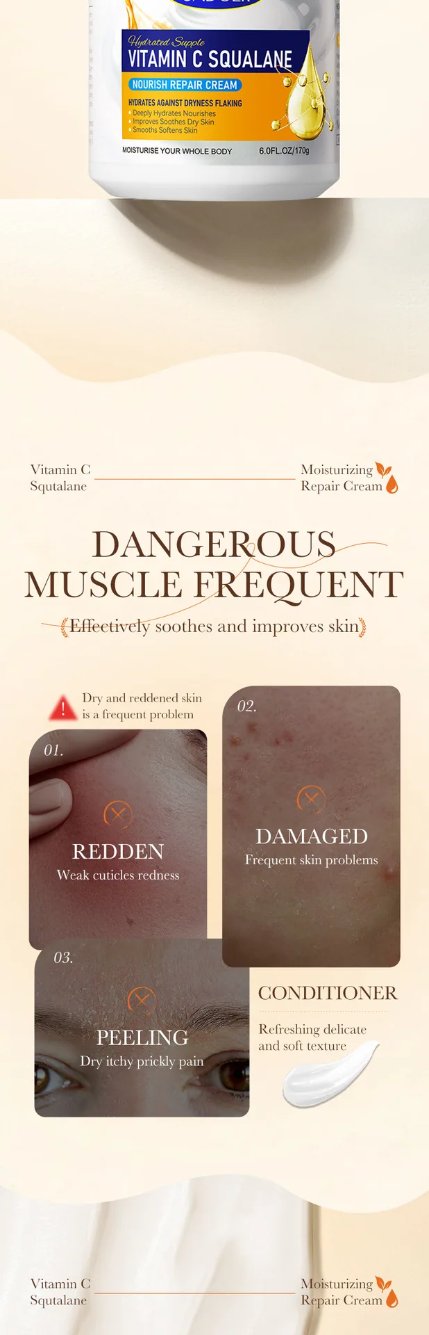 SADOER Vitamin C Squalane Moisturizing Nourishing Repair Cream Skin Rejuvenation Cream Cross-border Foreign Trade Wholesale - Face & Body Mask 10