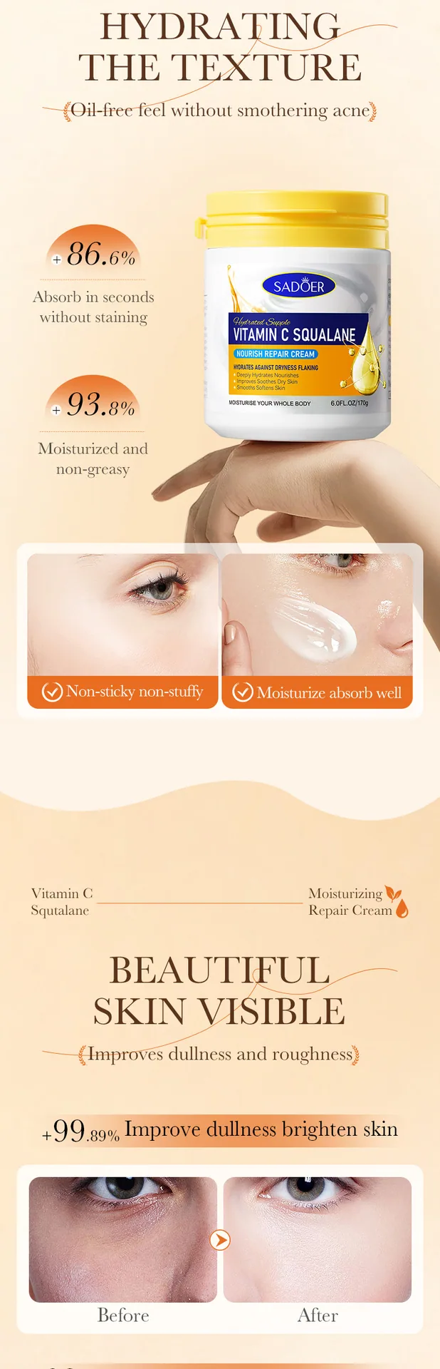 SADOER Vitamin C Squalane Moisturizing Nourishing Repair Cream Skin Rejuvenation Cream Cross-border Foreign Trade Wholesale - Face & Body Mask 13