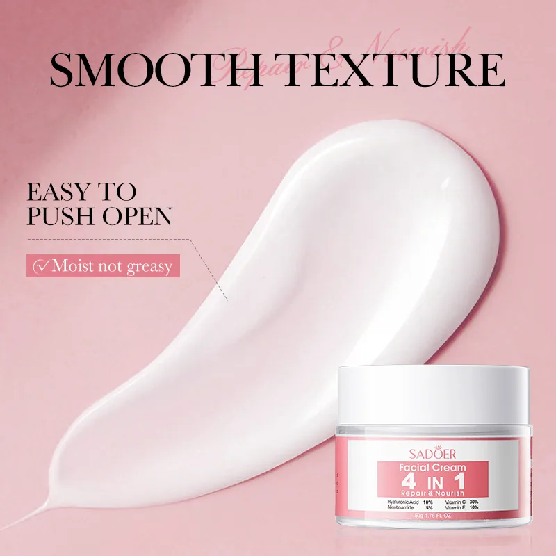 Close up of texture details of SADOER 4-in-1 face cream, showing the delicate cream and luster of high moisturizing and firmi