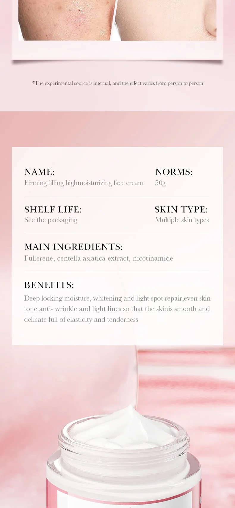 SADOER 4-in-1 firming filling high moisturizing cream capacity specification label, cross-border wholesale face and body faci