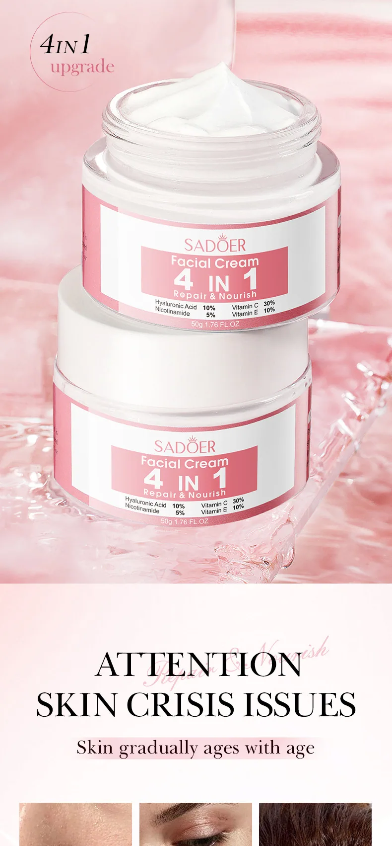 SADOER 4-in-1 Firming Moisturizing Cream with Multiple Specifications and Styles Display, Available as a Single Pack for Cros