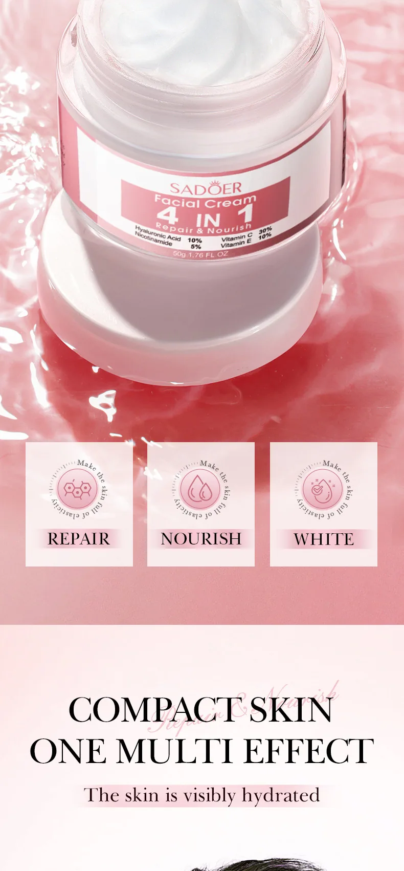 SADOER 4-in-1 Moisturizing and Brightening Cream Real Shot Effect Picture, Firming and Filling High Moisturizing, Yiwu Ouou I