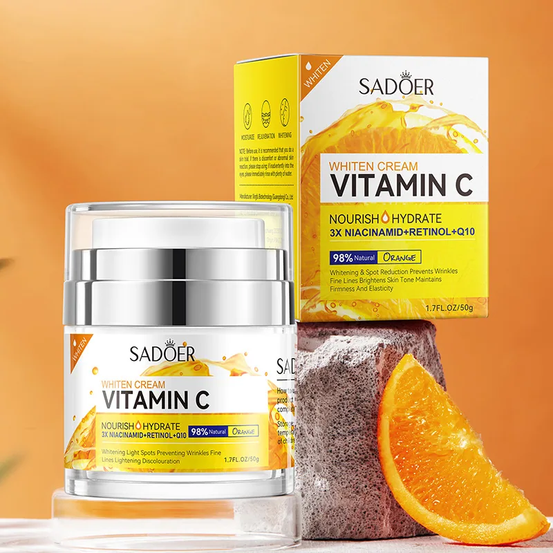 Detailed close-up of SADOER Vitamin C whitening and brightening face cream, moisturizing, cross-border e-commerce wholesale, 