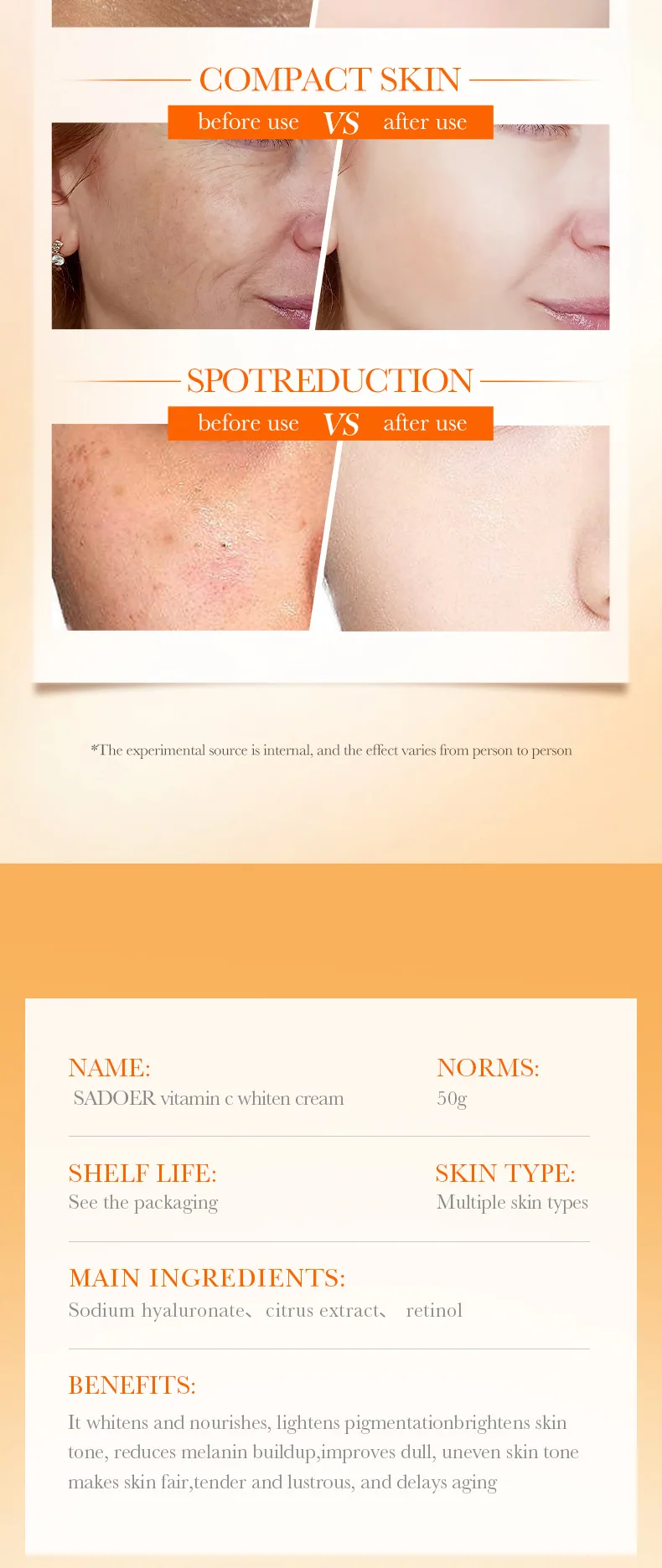SADOER Vitamin C Whitening&Brightening face cream and Body Mask Moisturizing&Brightening Cross border E-commerce Wholesale