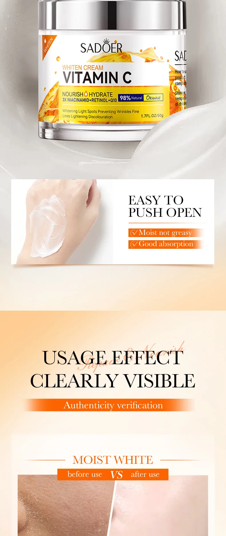 SADOER Vitamin C Whitening&Brightening face cream Moisturizing Cross border Foreign Trade Wholesale face cream Texture Detail