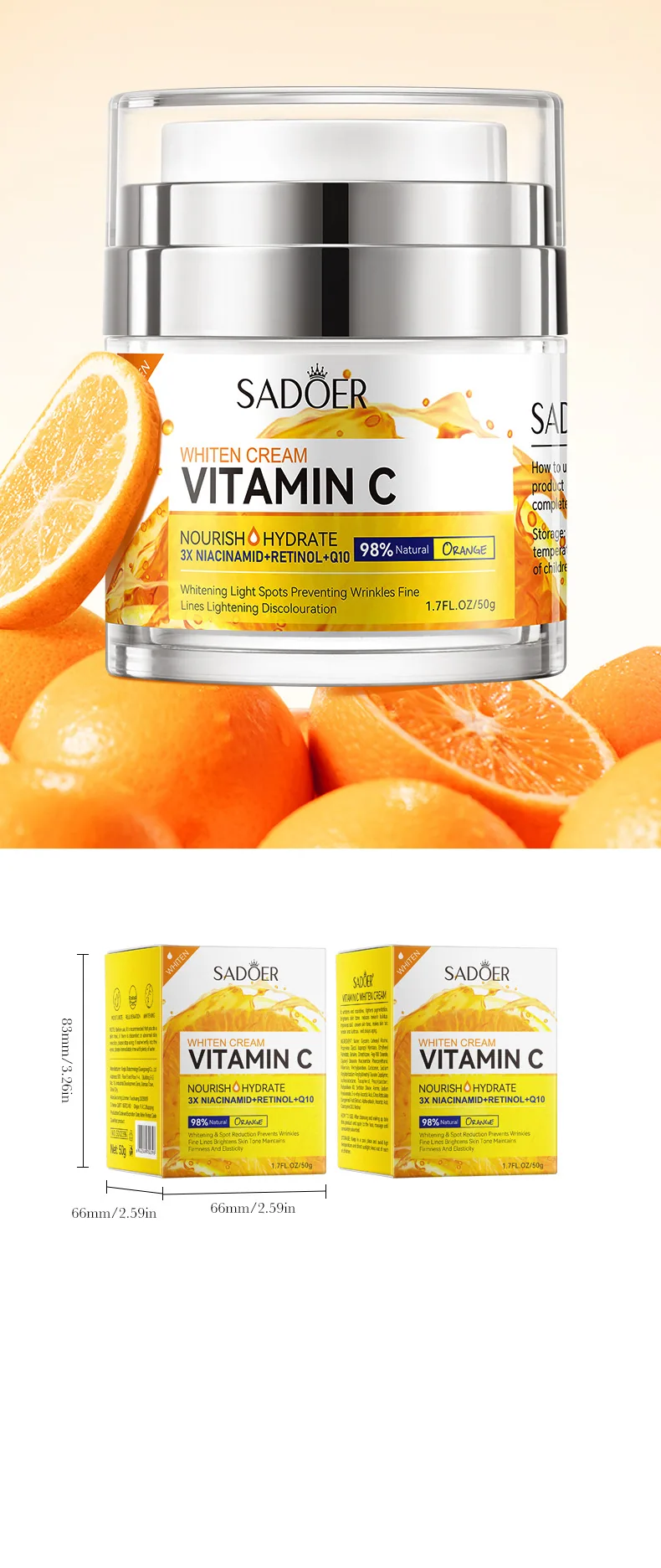 Close up of SADOER Vitamin C Whitening&Brightening face cream and Body Mask, cross-border wholesale of moisturizing and brigh