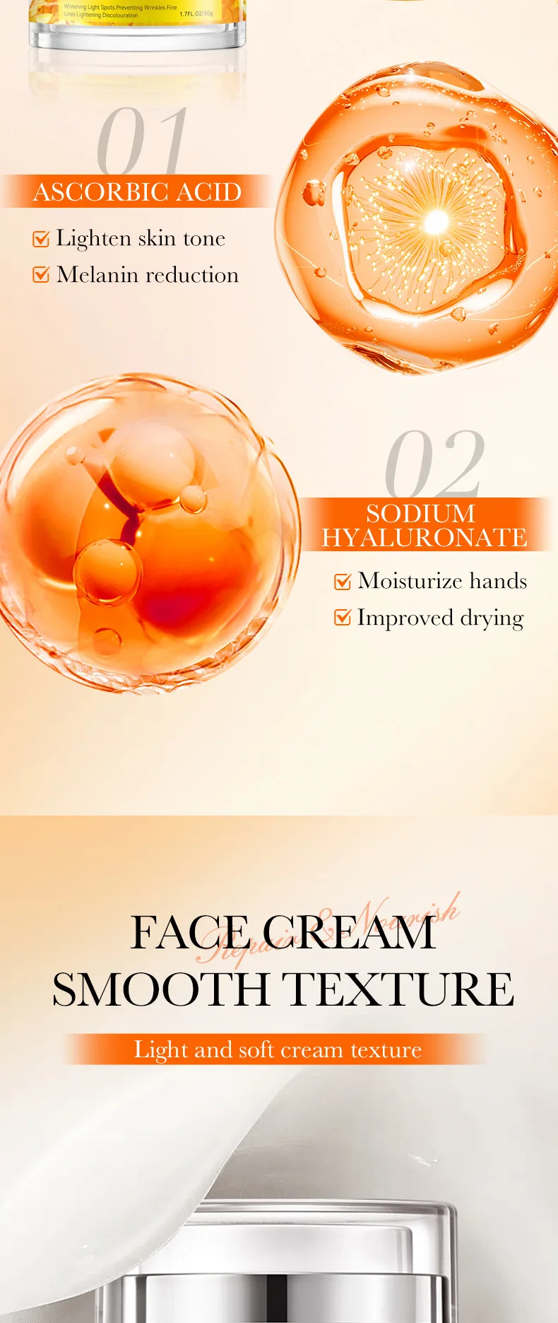 SADOER Vitamin C Whitening&Brightening face cream Moisturizing&Brightening, Cross border E-commerce Wholesale 14th Detail