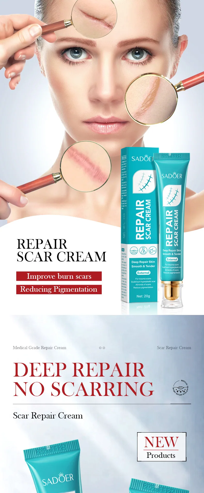 SADOER scar repair cream texture details feature moisturizing skin lightening scar face cream cross-border e-commerce wholesa