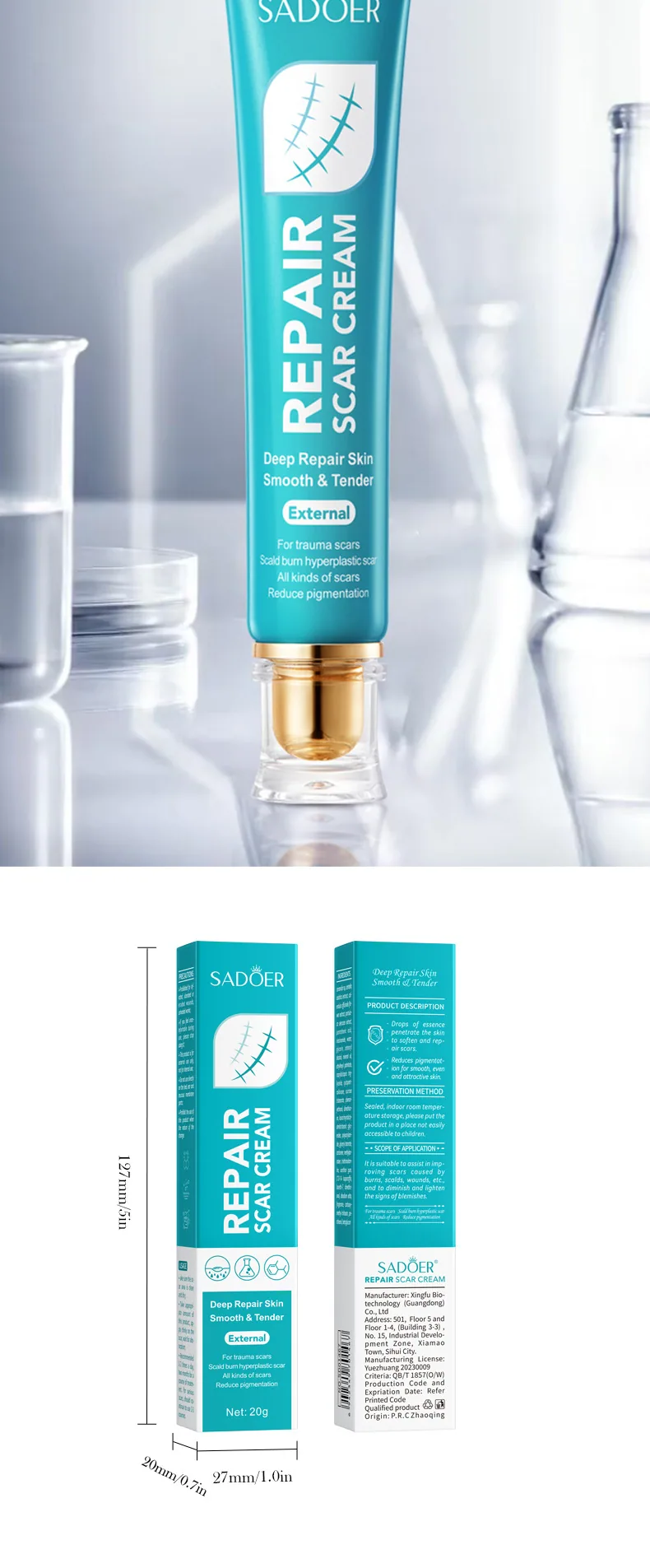 SADOER scar repair cream cross-border wholesale packaging display foreign trade export face cream body milk Yiwu supplier