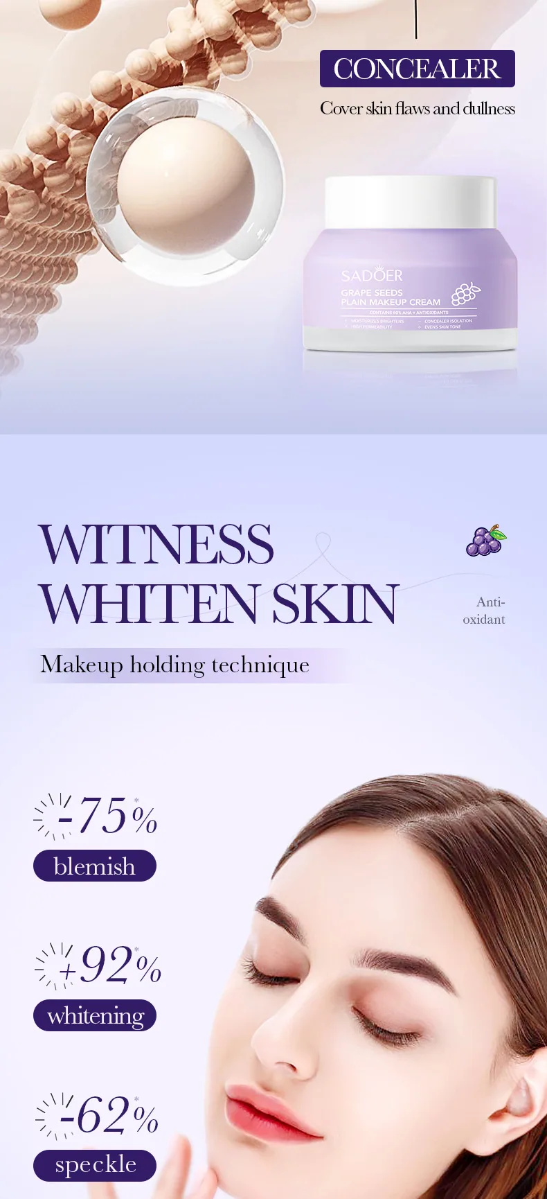 SADOER Grape Seed concealer Brightening Cream Color Number Contrast Display Multicolor Optional Fit Different Skin Color Whol