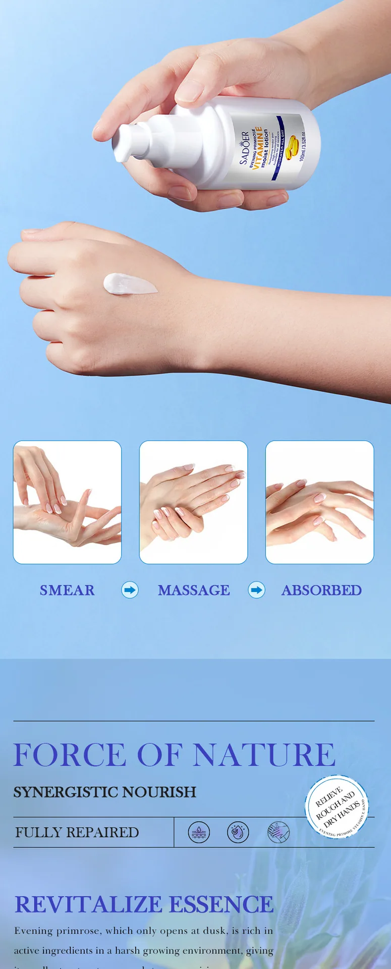 SADOER High moisturizing Vitamin E Milk face cream Sheet 9: Qualitatively delicate and malleable, suitable for face and body 