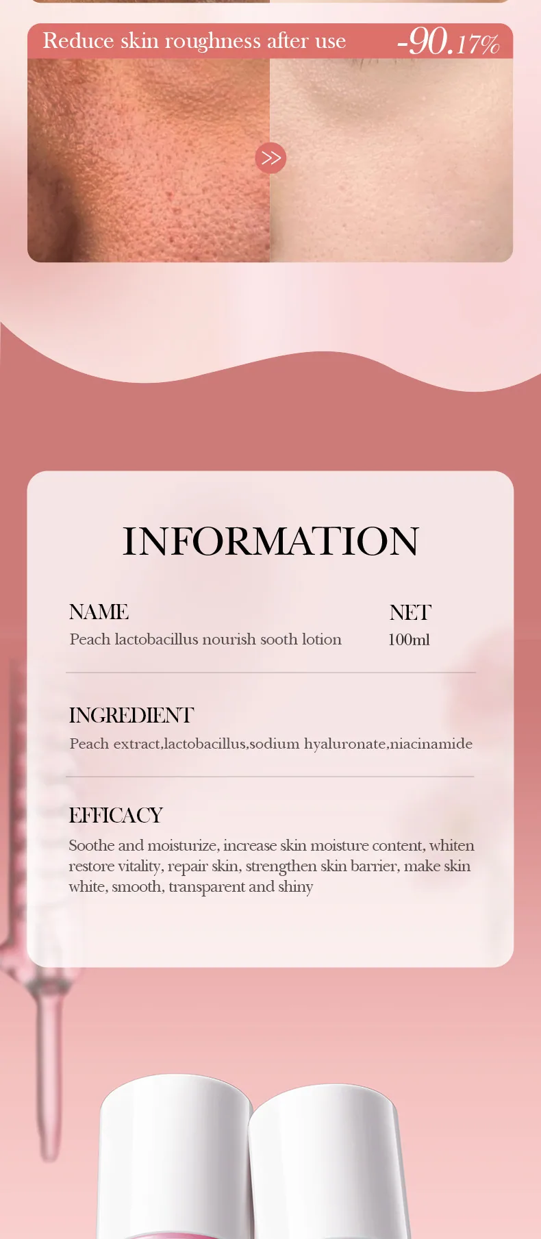SADOER Peach Lactobacillus Soothing and Moisturizing lotion facial mask features details, moisturizing texture and nourishing