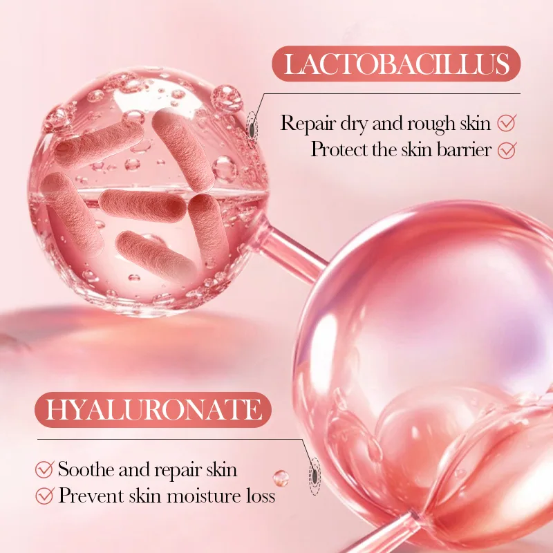 Detailed close-up of SADOER Peach Lactobacillus Soothing and Moisturizing lotion, and texture display of facial and body dual