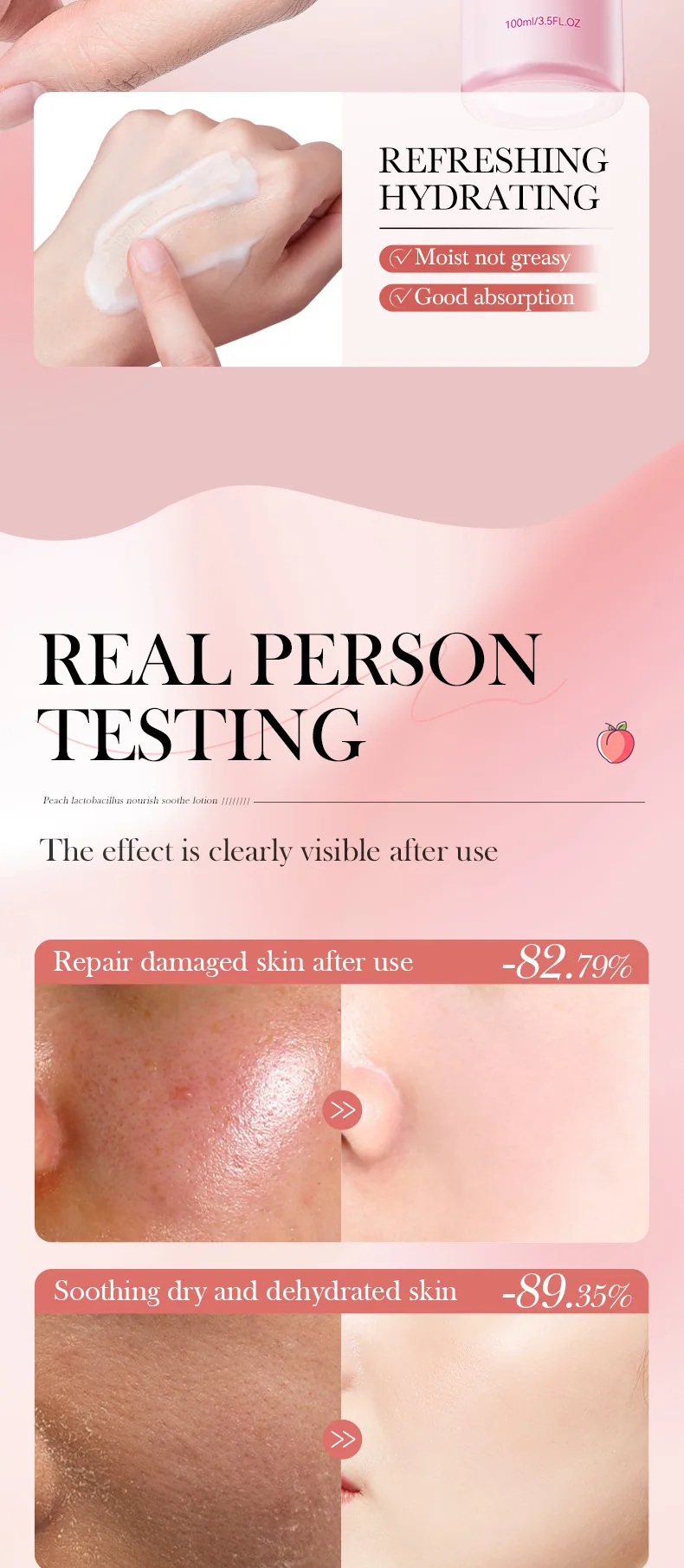 SADOER Honey Peach Lactobacillus lotion Packaging Appearance Multi angle Display, Cross border Foreign Trade facial mask Skin