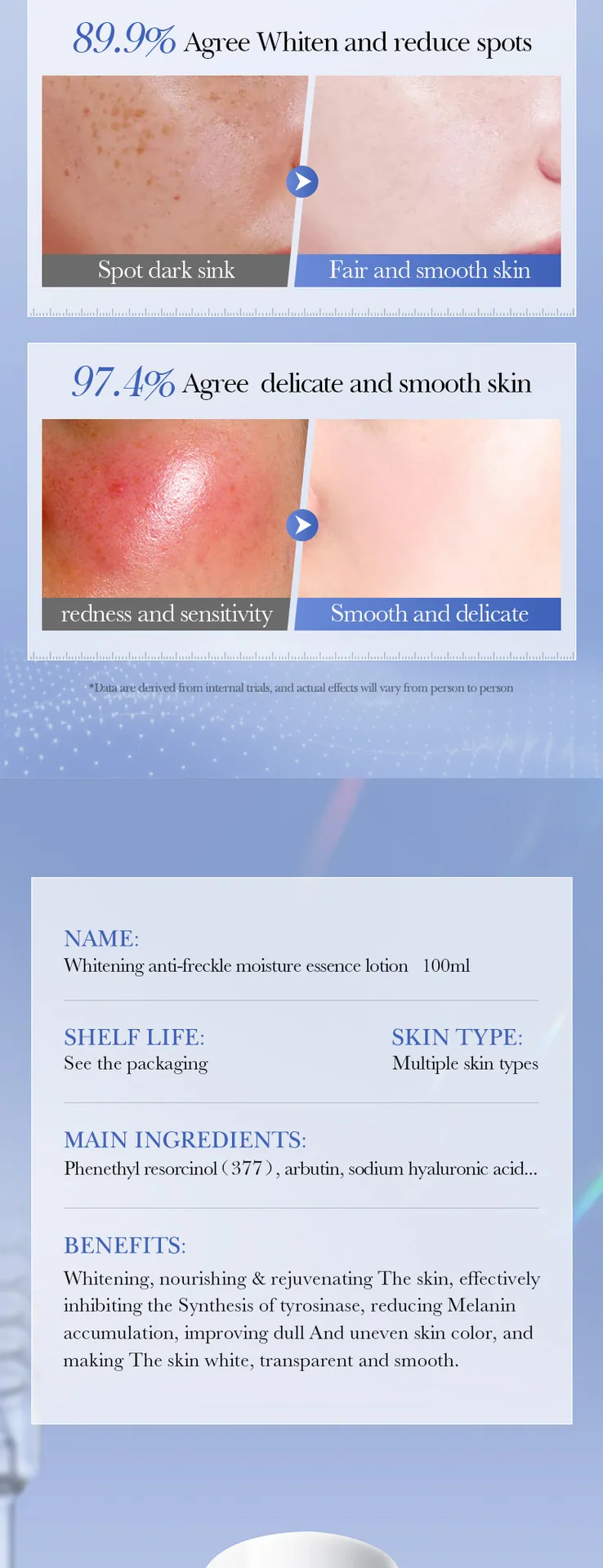 SADOER moisturizing essence lotion texture spreading display, whitening and freckle removal lotion application skin feel deta