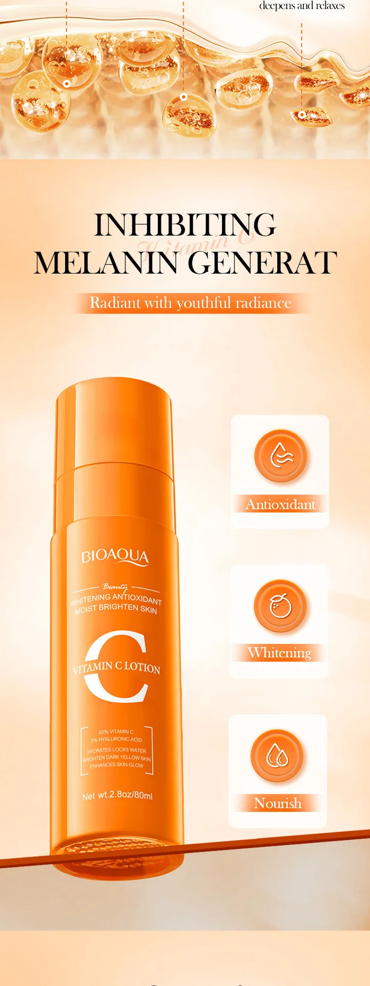 BIOAQUA Vitamin C whitening antioxidant lotion moisturizing essence texture details close-up