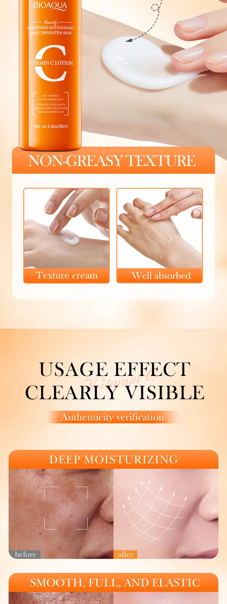 BIOAQUA Vitamin C Whitening essence Facial Application Scenarios Show Moisturizing and Moisturizing