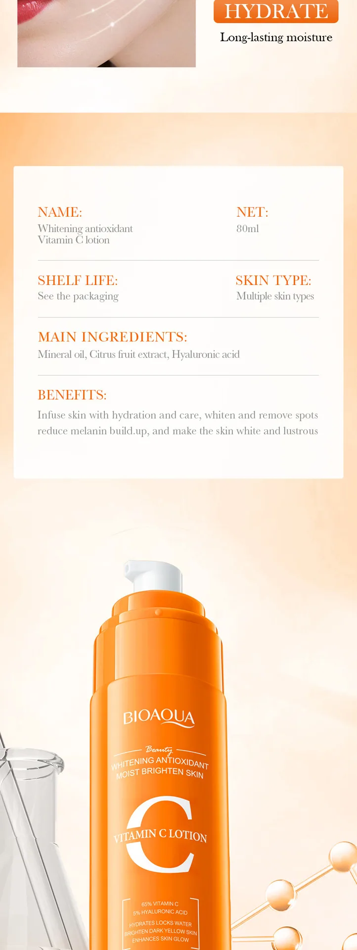BIOAQUA Vitamin C lotion essence Package Appearance Display Box Design Whitening Anti oxidation Cross border Skin Care essenc