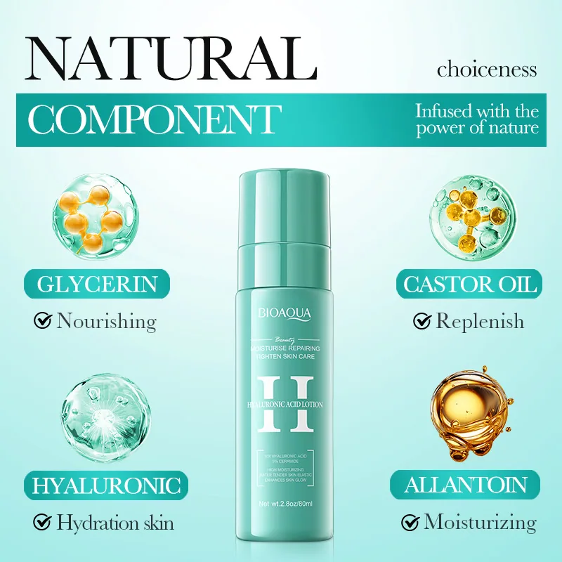 BIOAOUA Hyaluronic Acid essence Milk Product Dimension Drawing, Bottle Height and Capacity Specification Presentation