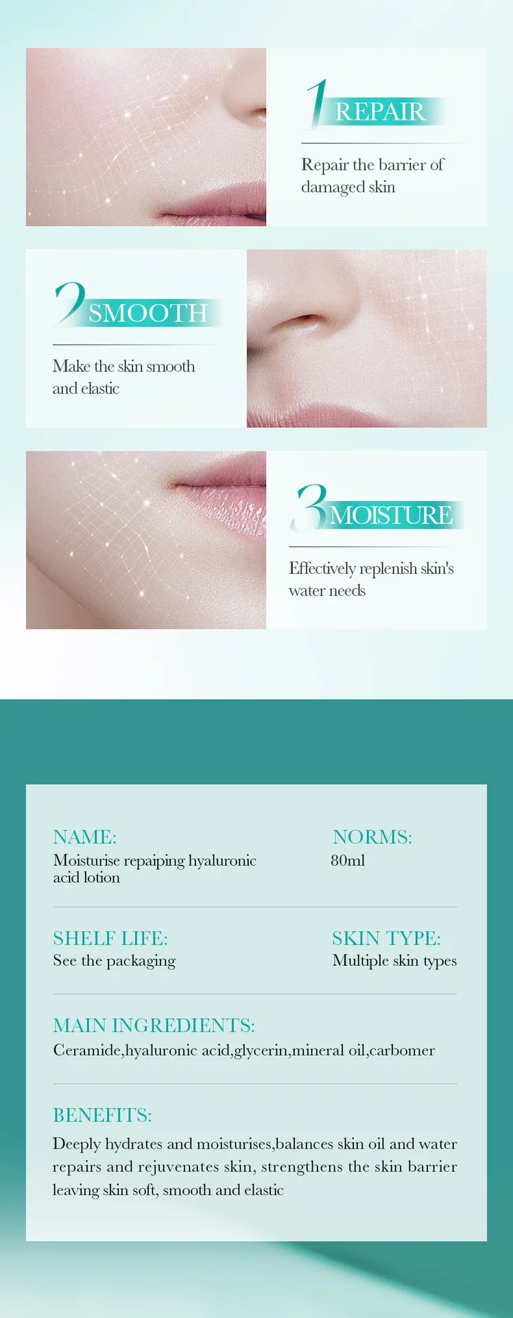 BIOAOUA Hyaluronic Acid Moisturizing&Repairing lotion with clear bottle size, foreign trade skin care essence