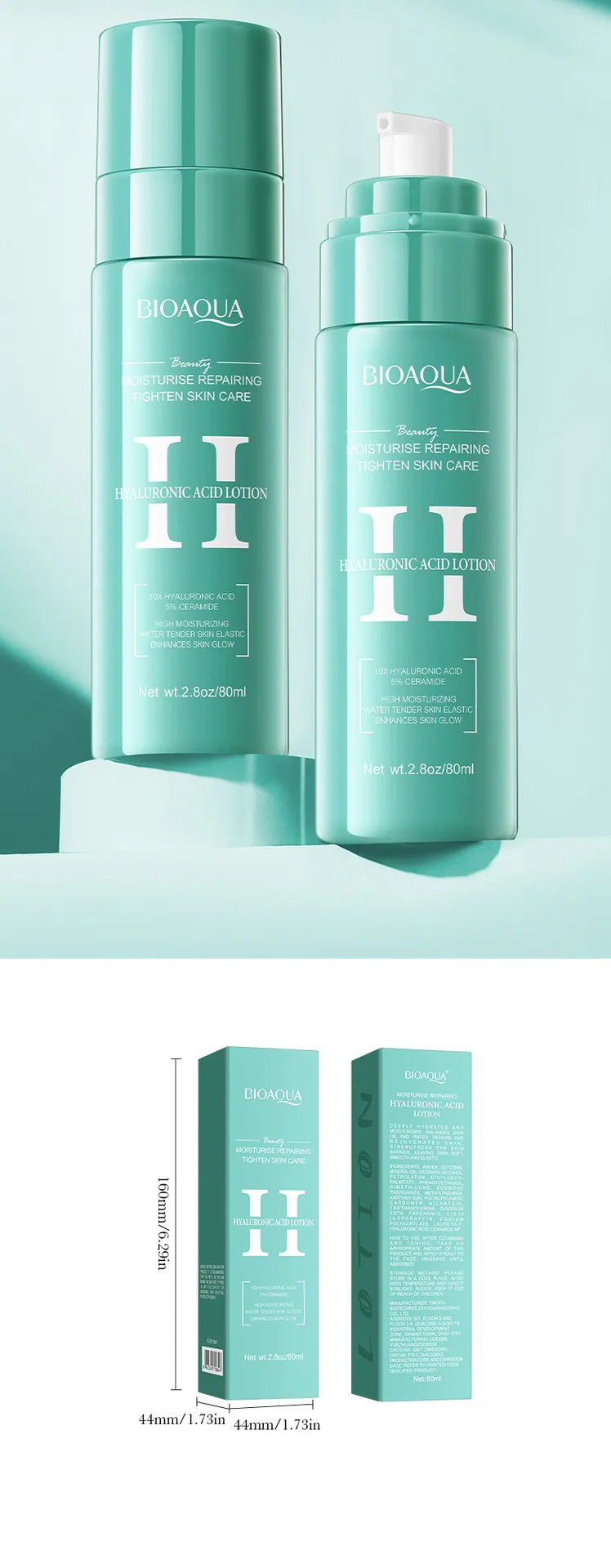 BIOAOUA hyaluronic acid essence milk dropper display, moist, refreshing, not greasy, repair skin barrier
