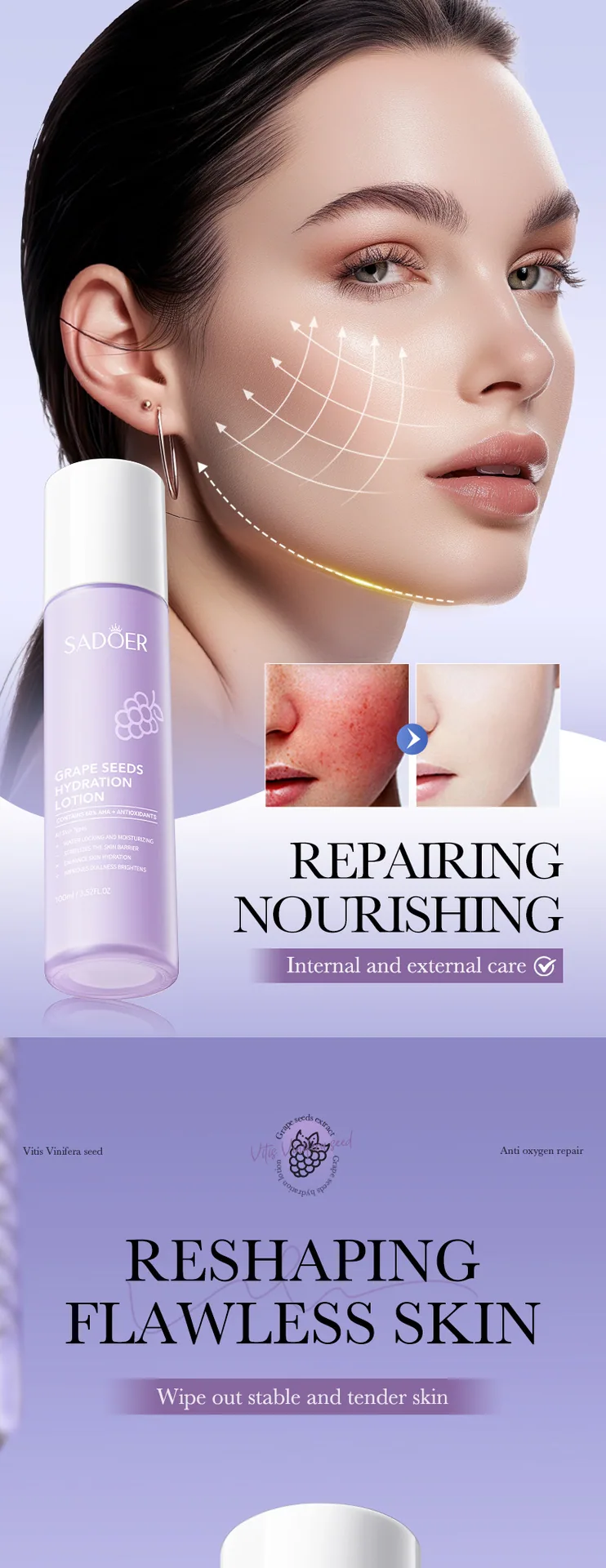 Comparison chart of multiple specifications of SADOER grape seed repair lotion, and volume selection of cross-border foreign 