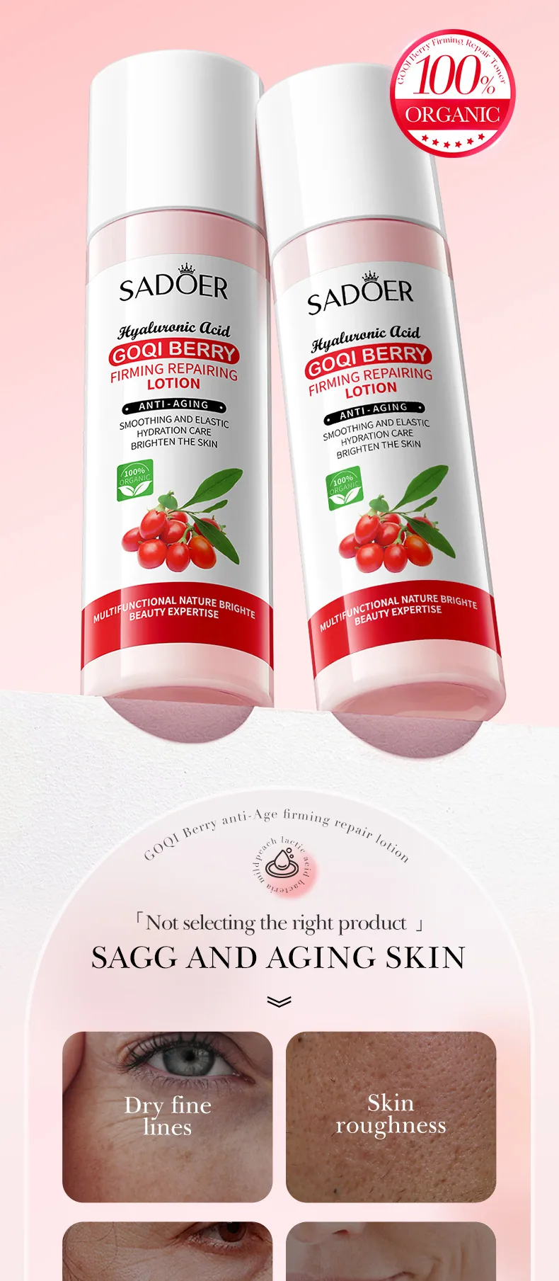 SADOER Lycium Buckle Anti wrinkle Firming lotion composition display, Lycium essence repair, moisturizing, anti wrinkle firmi