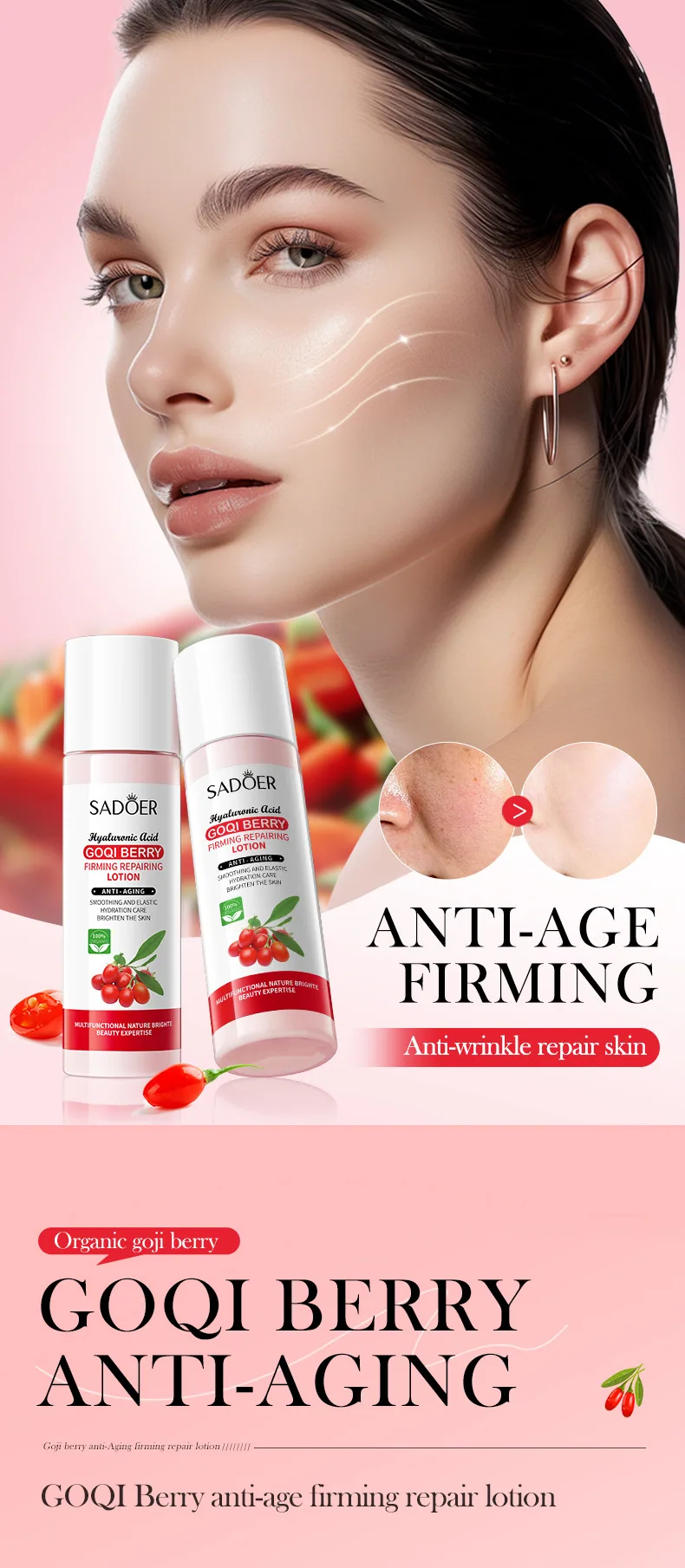 SADOER Lycium Buckle Anti wrinkle Repair lotion Packaging Details, Sealed Bottle Mouth Design, Moisturizing and Anti wrinkle 