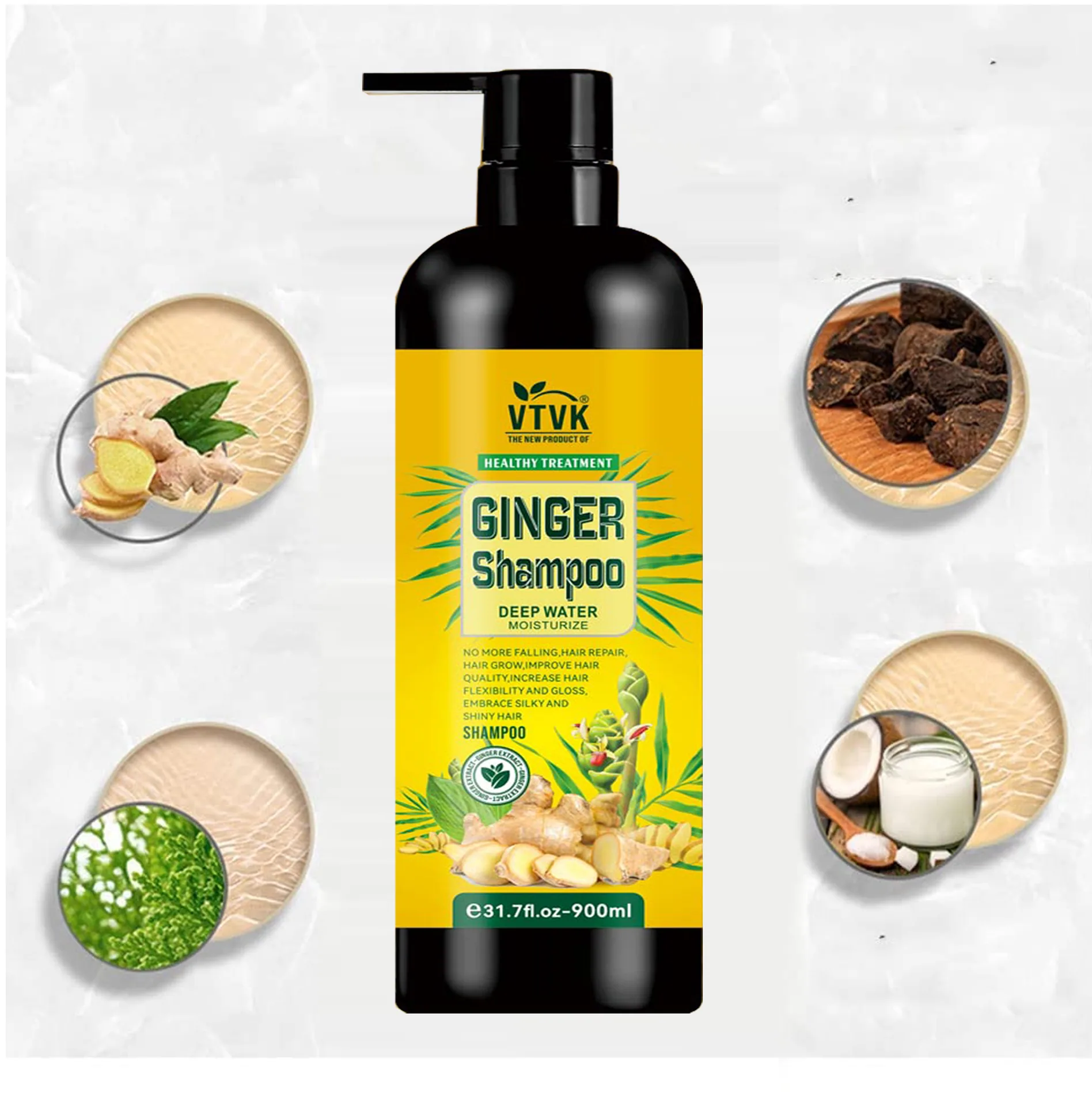 VTVK Ginger Essences Deep Water Moisturize Conditioner 900ml bottle, repair damaged hair with radiant shine, skin care serum 