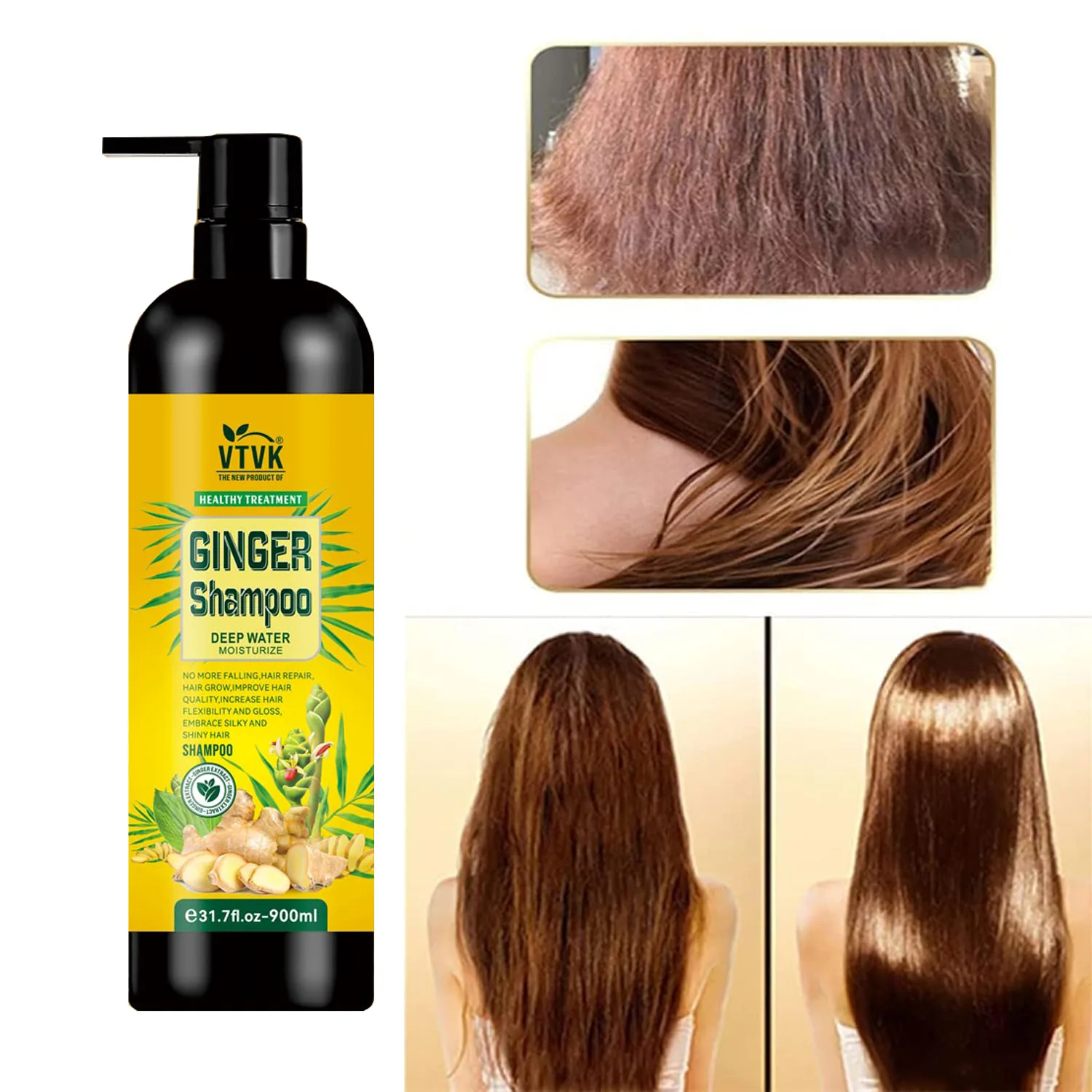 VTVK ginger essence conditioner 900ml bottle size and dimensions for deep water moisturizing hair care