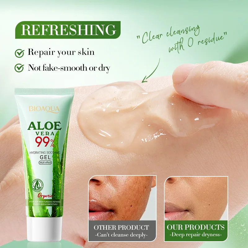 BIOAOUA Aloe Vera Gel Size Label иқтидори мушаххасоти Намоиши Маҳсулоти нигоҳубини рӯи яклухт фаромарзӣ