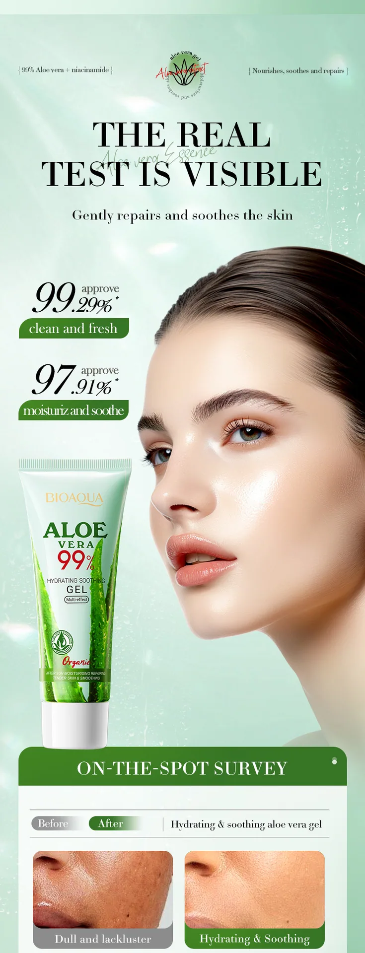 BIOAOUA Aloe Vera Gel иқтидори бисёрҷониба ихтиёрӣ яклухт фаромарзӣ нигоҳубини рӯ бастабандӣ Намоиши