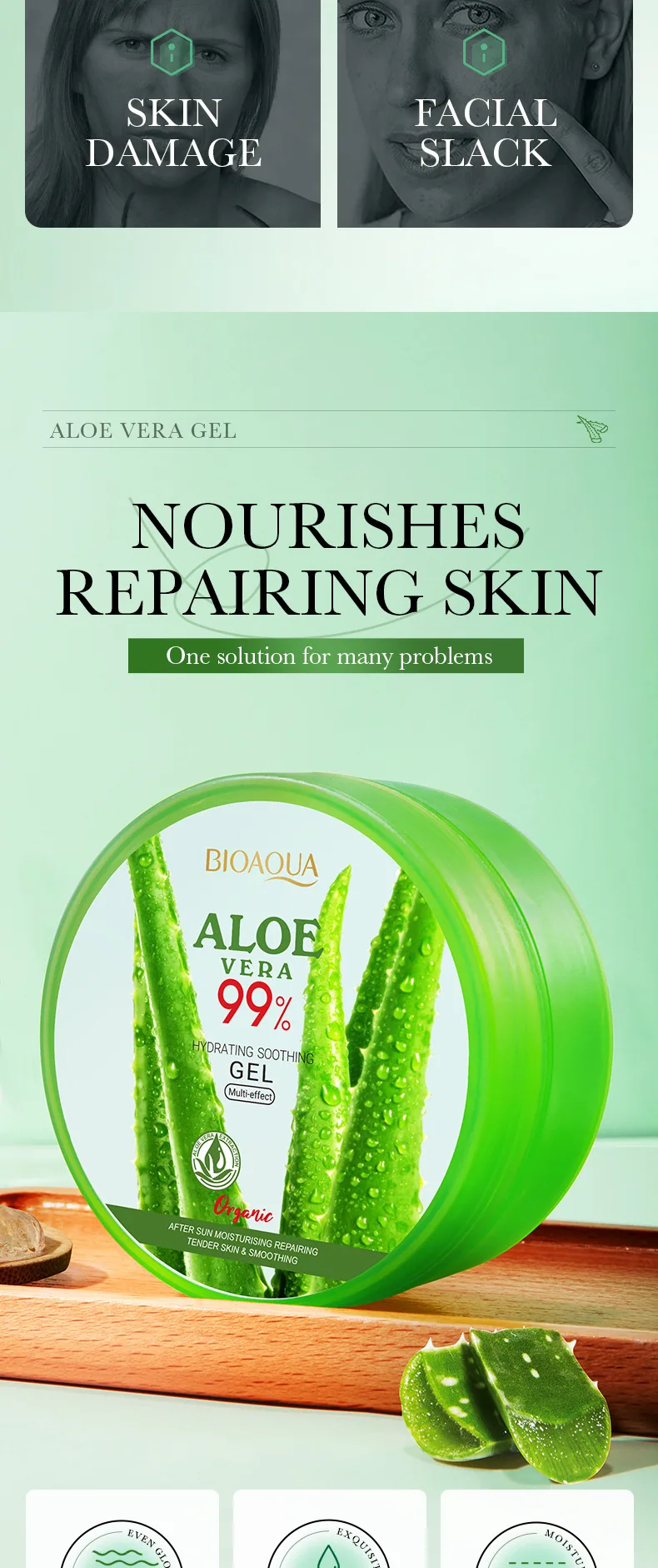 BIOAOIA Aloe gel 300g texture display, moist, fresh and easy to absorb, face care wholesale