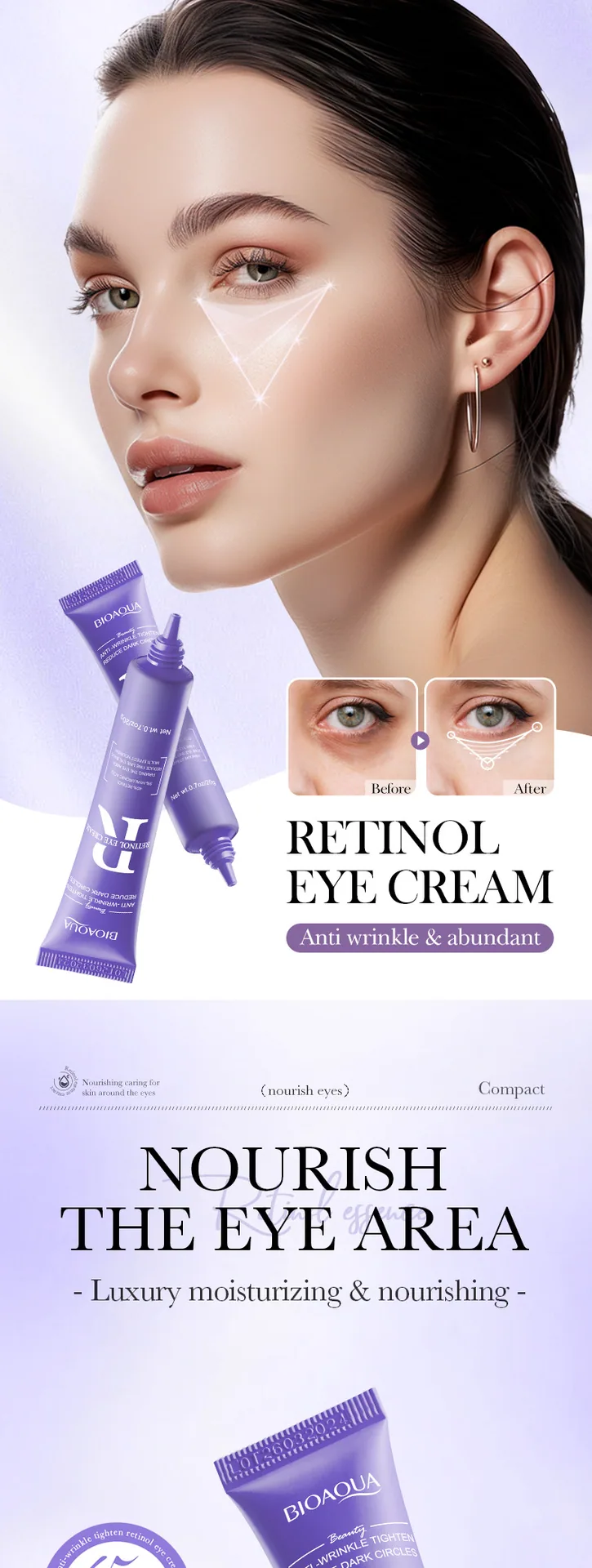 BIOAOUA Retinol Firming and Nourishing Eye Cream Moisturizing Eye Care Details Close up Cross border E-commerce Wholesale Sou