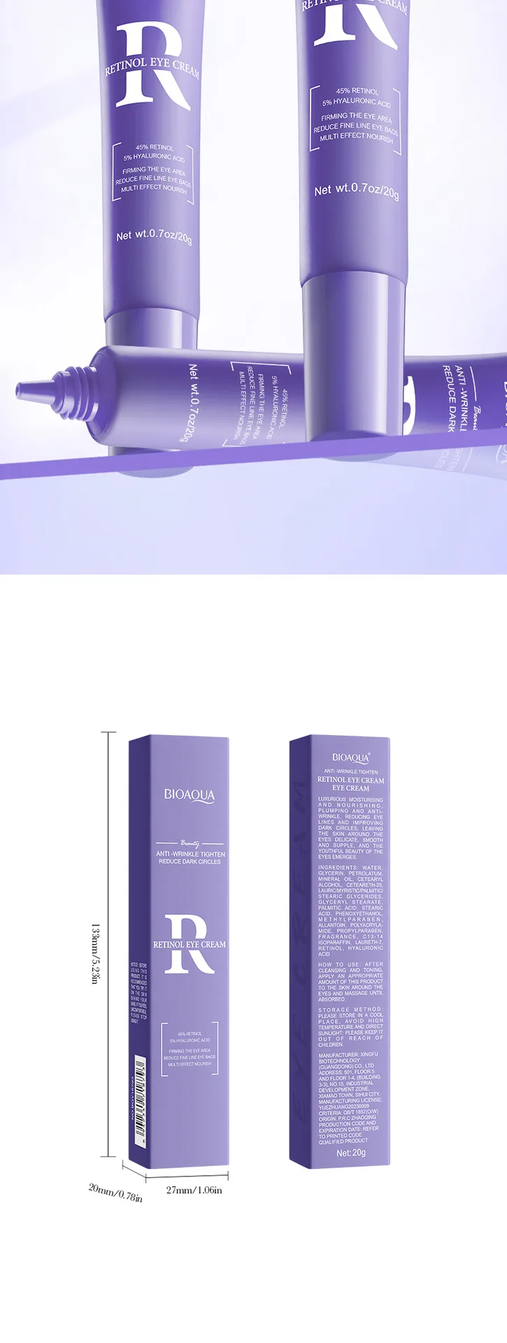 BIOAOUA Retinol Firming and Nourishing Eye Cream Moisturizing Eye Care Cross border E-commerce Wholesale 7th Detail Image