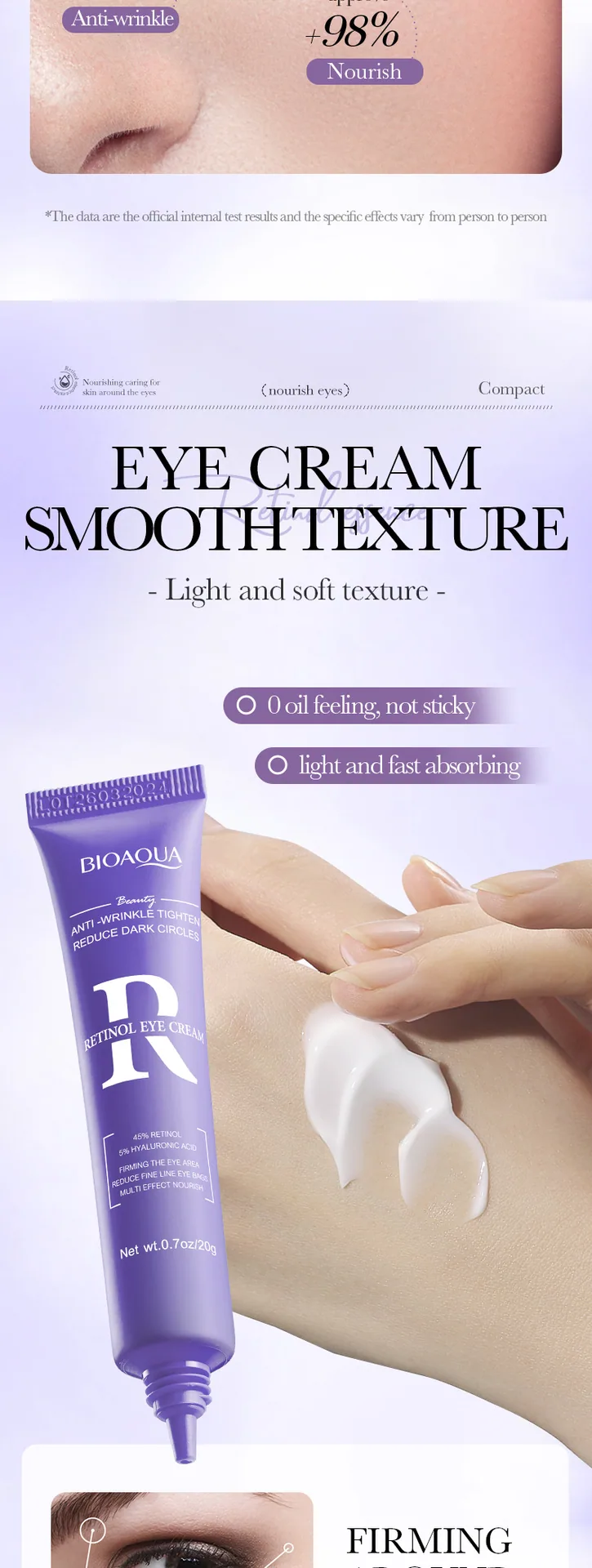 BIOAOUA Retinol Firming and Nourishing Eye Cream Moisturizing Eye Packaging Appearance Display Page 13