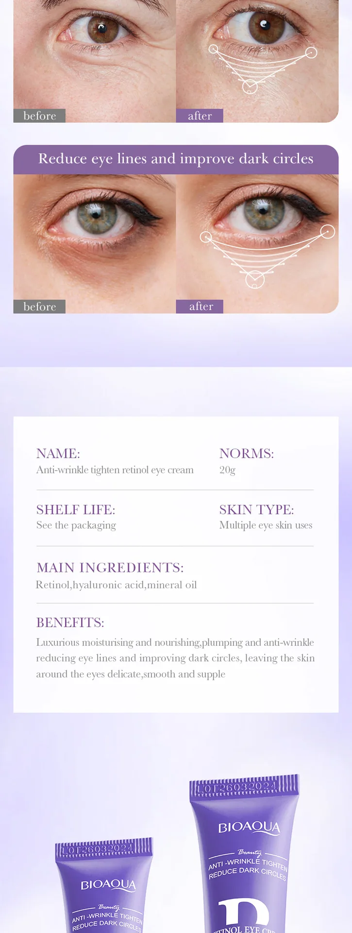 BIOAOUA Retinol Firming and Nourishing Eye Cream Moisturizing Eye Cream Physical Presentation Sheet 10