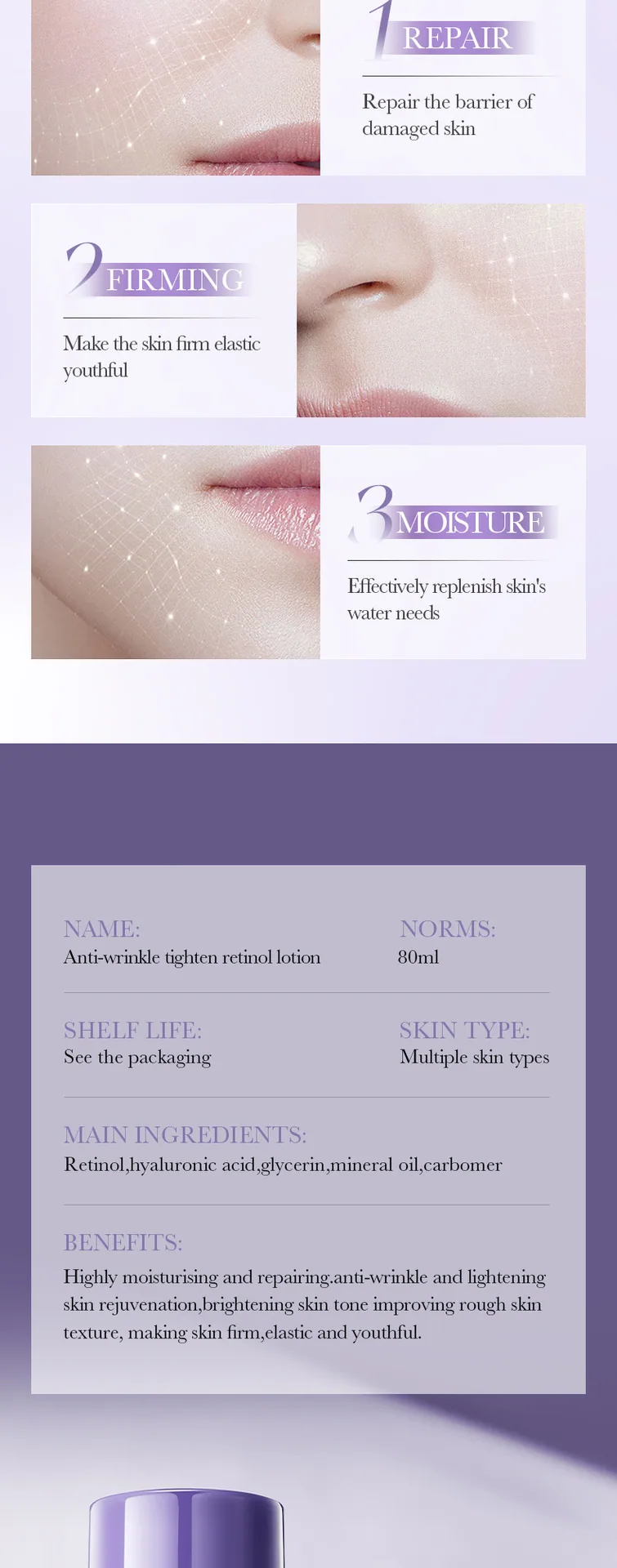 BIOAOUA Retinol lotion Texture Feature Moisture tight Wrinkle resistant Wholesale Foreign Trade Source