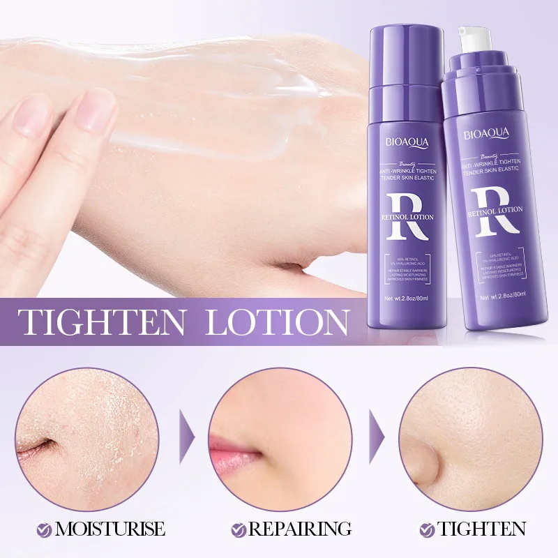 BIOAOUA Retinol lotion texture Extruded close-up Light, easy to absorb, wrinkle resistant, tight and moisturizing