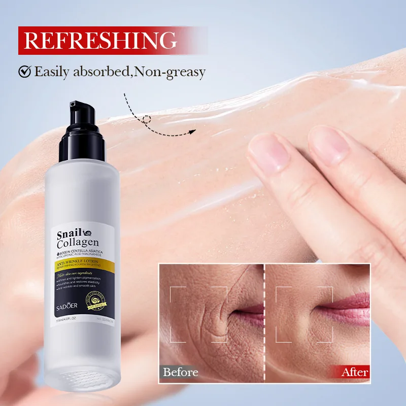 The dimensioning diagram of SADOER snail collagen anti wrinkle lotion clearly shows the specifications and capacity of cross-