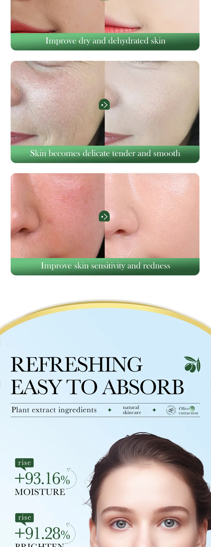 ZOZU olive oil brightening lotion is marked on the front of the package, which explains the efficacy of whitening, nourishing