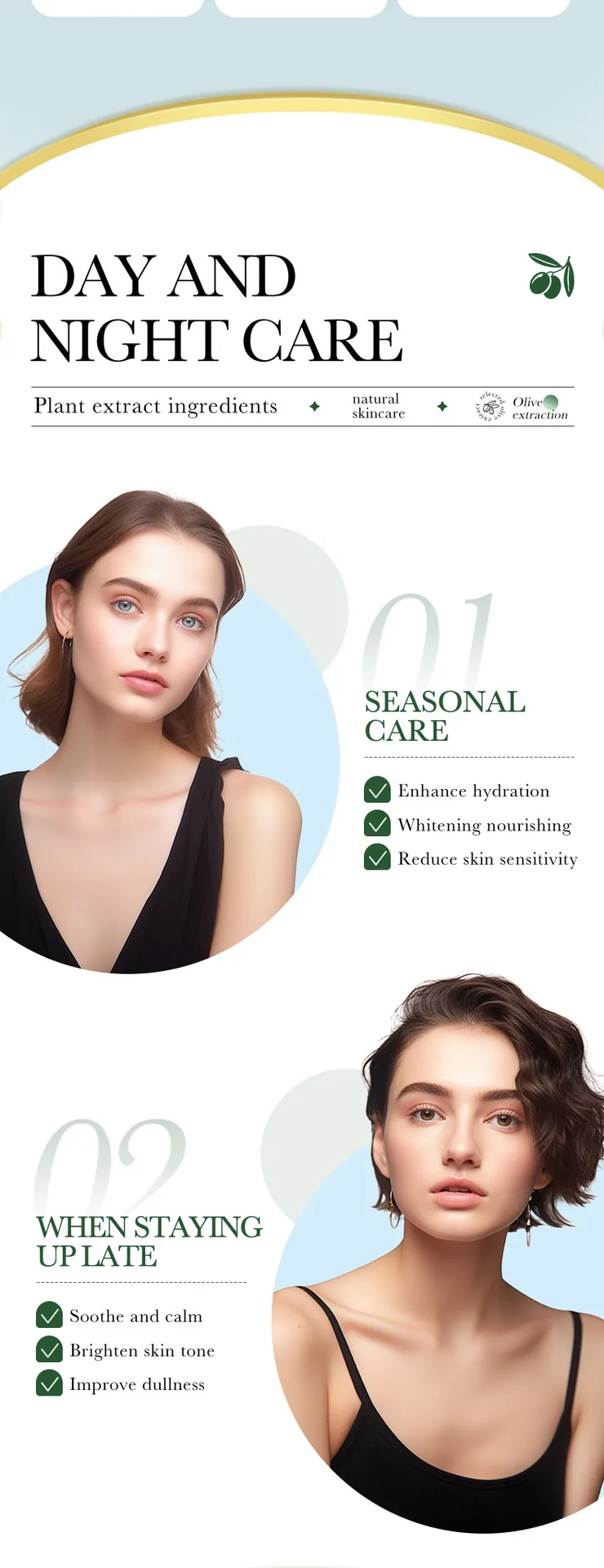 ZOZU Olive Oil Whitening lotion ingredient selling point diagram, nourishing, brightening and brightening formula, cross-bord