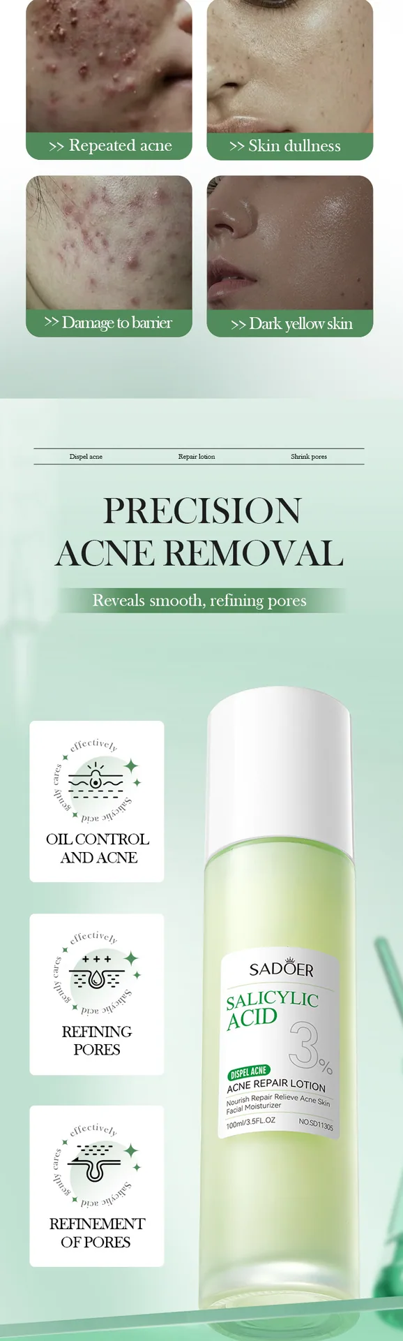 SADOER Salicylic Acid Repairing essence Bottle Size Marking Diagram, cross-border wholesale specifications are clearly displa
