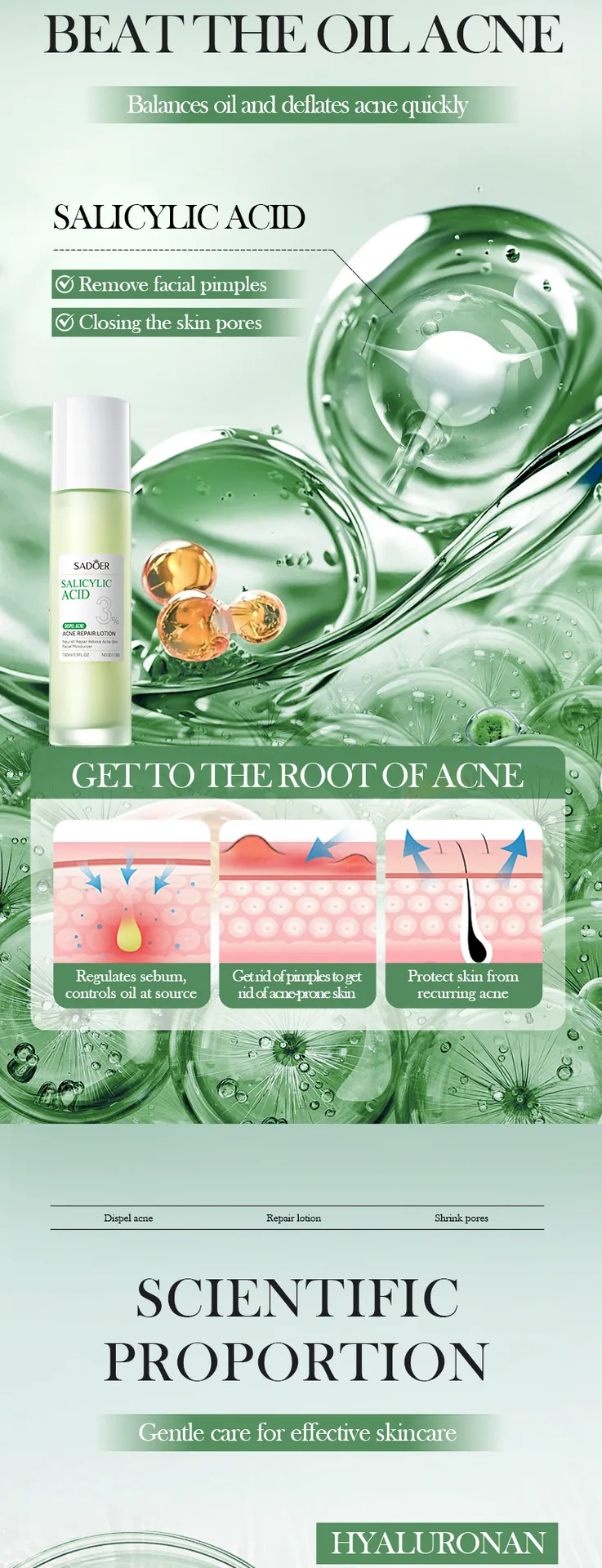 The scene map of SADOER Salicylic Acid Acne Removing and Repairing essence, showing the steps of daily moisturizing and skin 