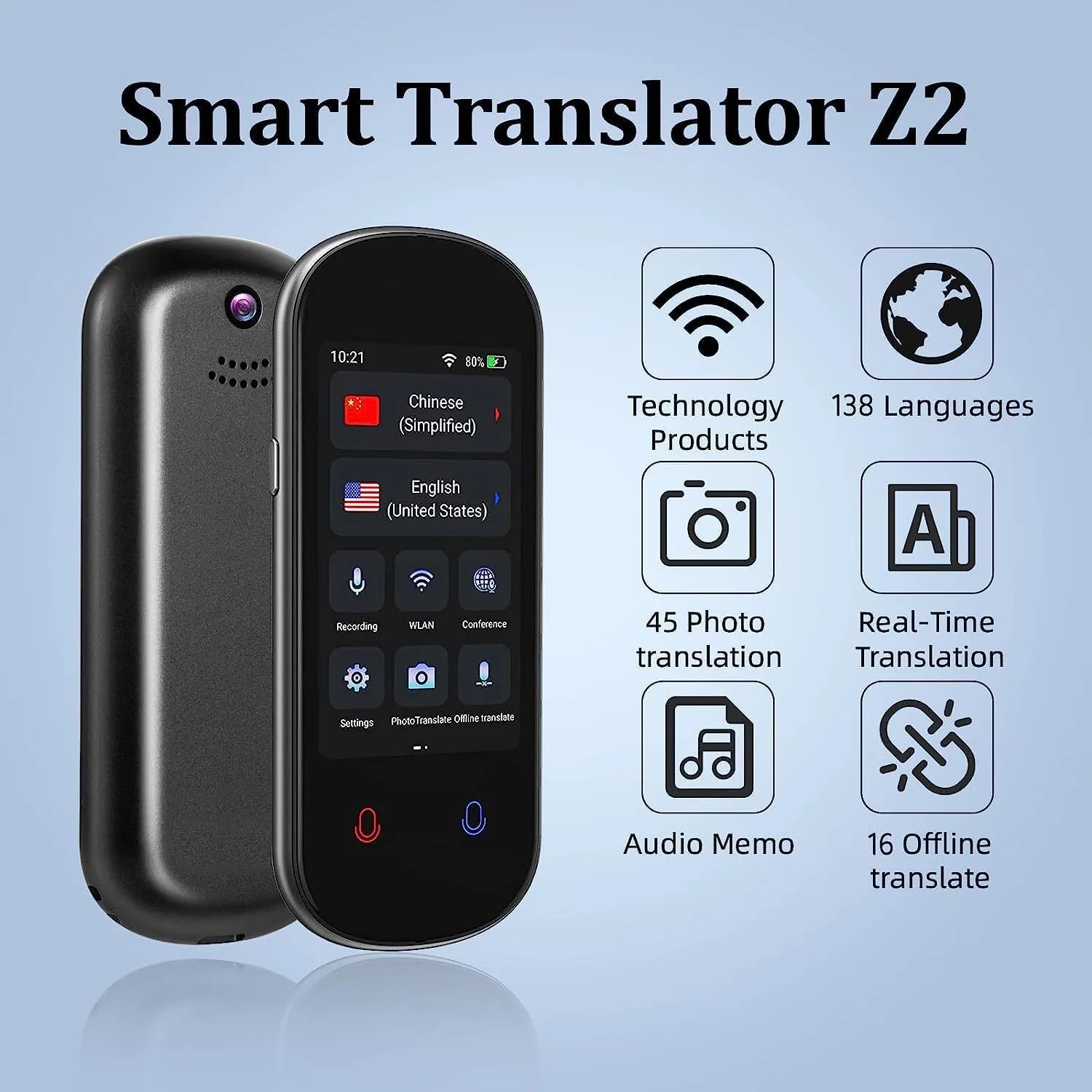 VoiceTranslator language translator Z2 real-time two-way translation supports 138 languages and cross-border hits 33