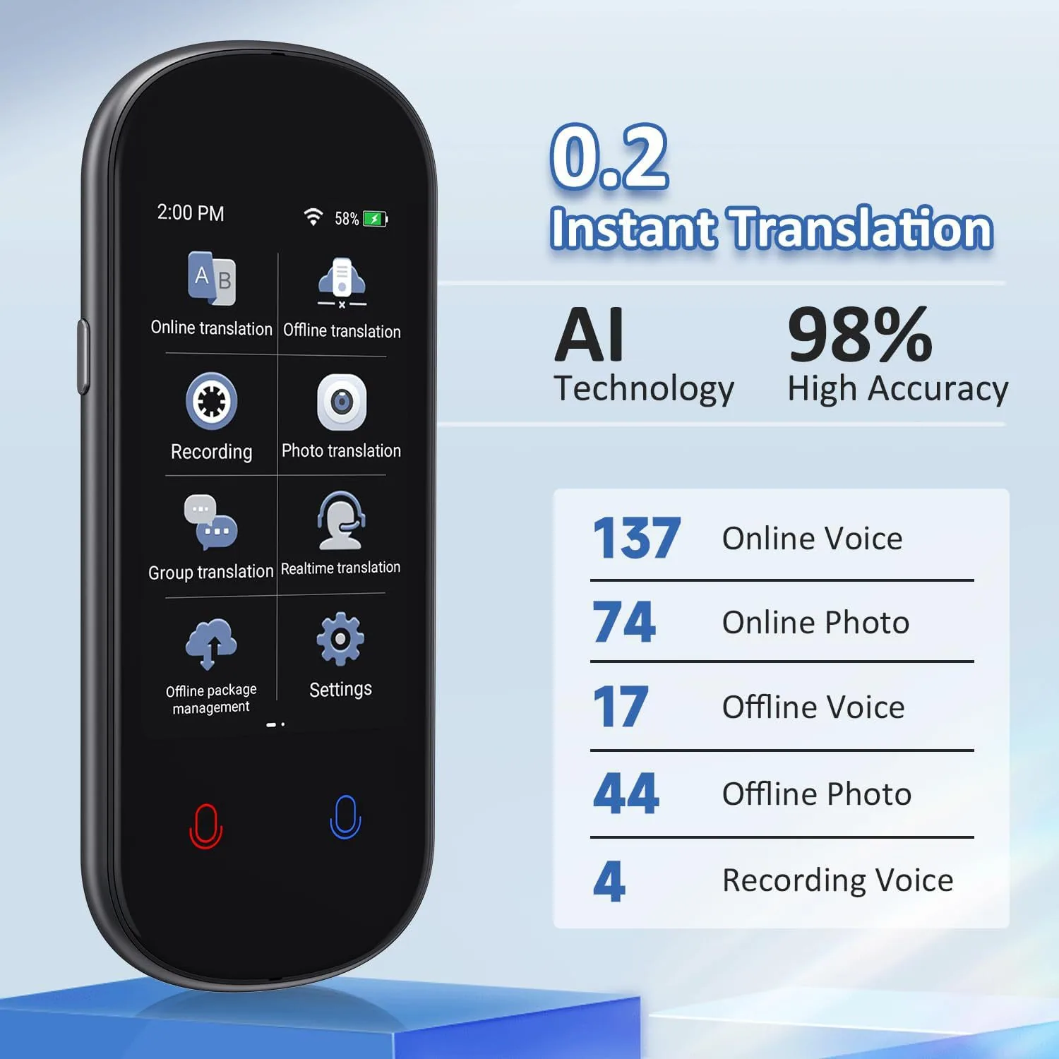 VoiceTranslator language translator Z2 real-time two-way translation supports 138 languages and cross-border hits 23
