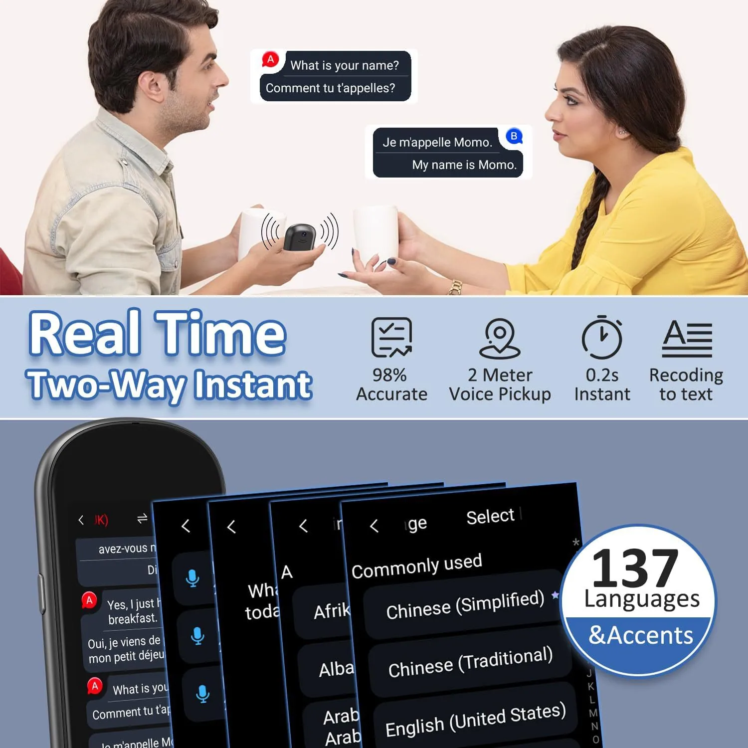VoiceTranslator language translator Z2 real-time two-way translation supports 138 languages and cross-border hits 26