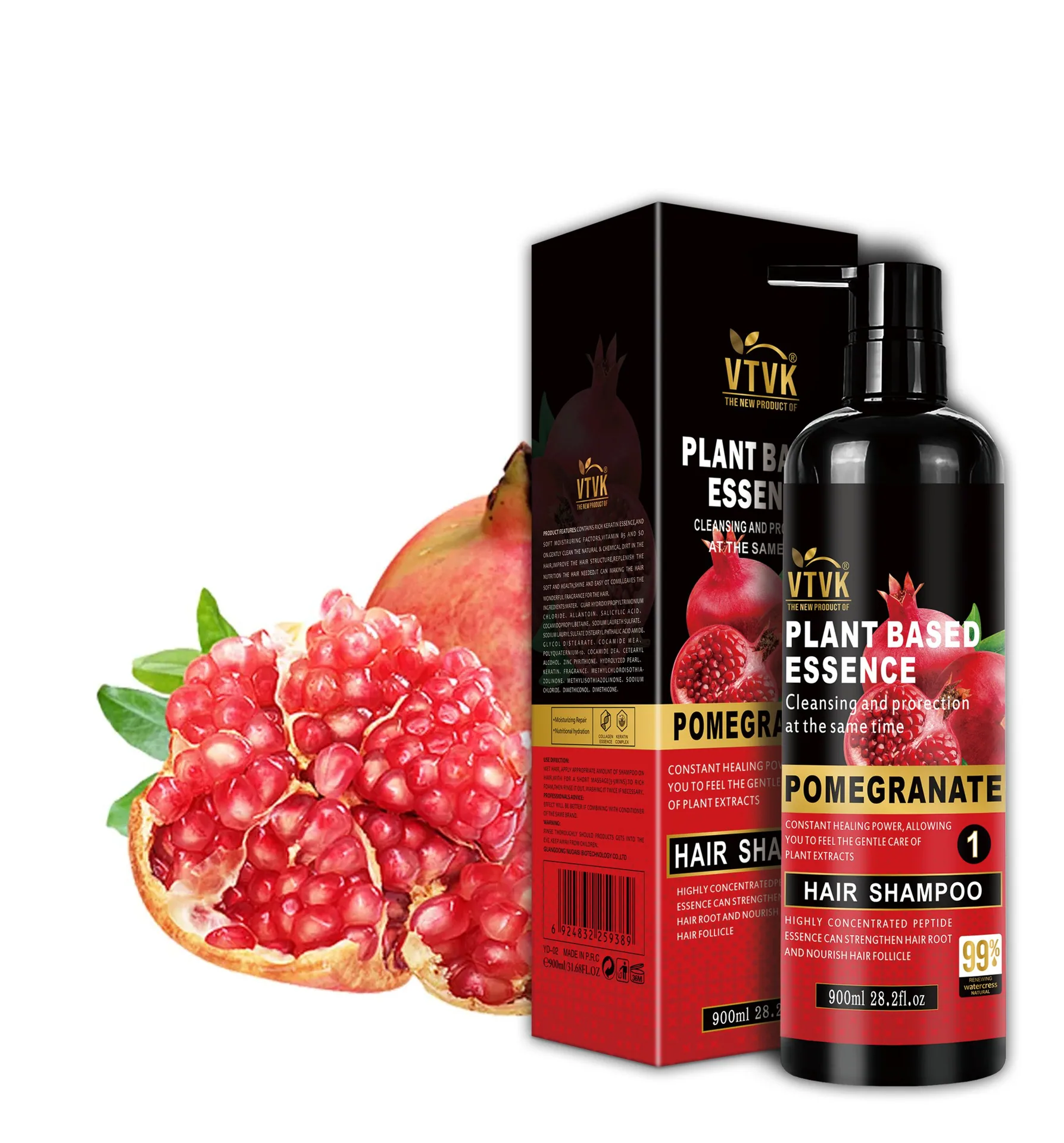 Vtvk plant-based pomegranate shampoo essence texture and sulfate-free formula swatch detail
